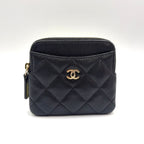 Chanel CC Logo Quilted Coin Purse Caviar Leather Black Wallet Gold