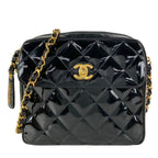 Chanel Shoulder Bag Quilted Black Gold Chain Flap Pocket Leather