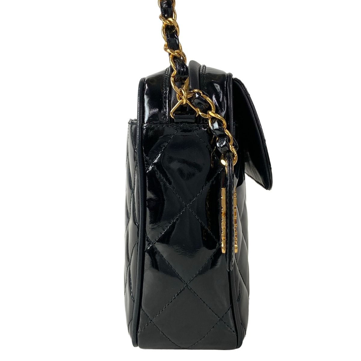 Chanel Shoulder Bag Quilted Black Gold Chain Flap Pocket Leather — view 2
