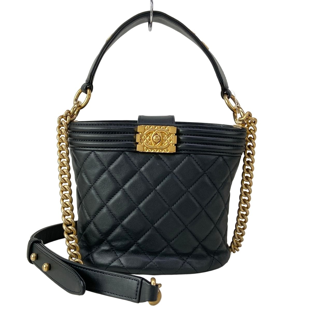 Chanel Shoulder Bag Boy Quilted Black Chain Gold 2-Way Lambskin