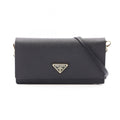 Prada Shoulder Bag Saffiano Triangle Logo Black Leather Mini