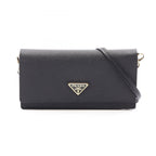Prada Shoulder Bag Saffiano Triangle Logo Black Leather Mini