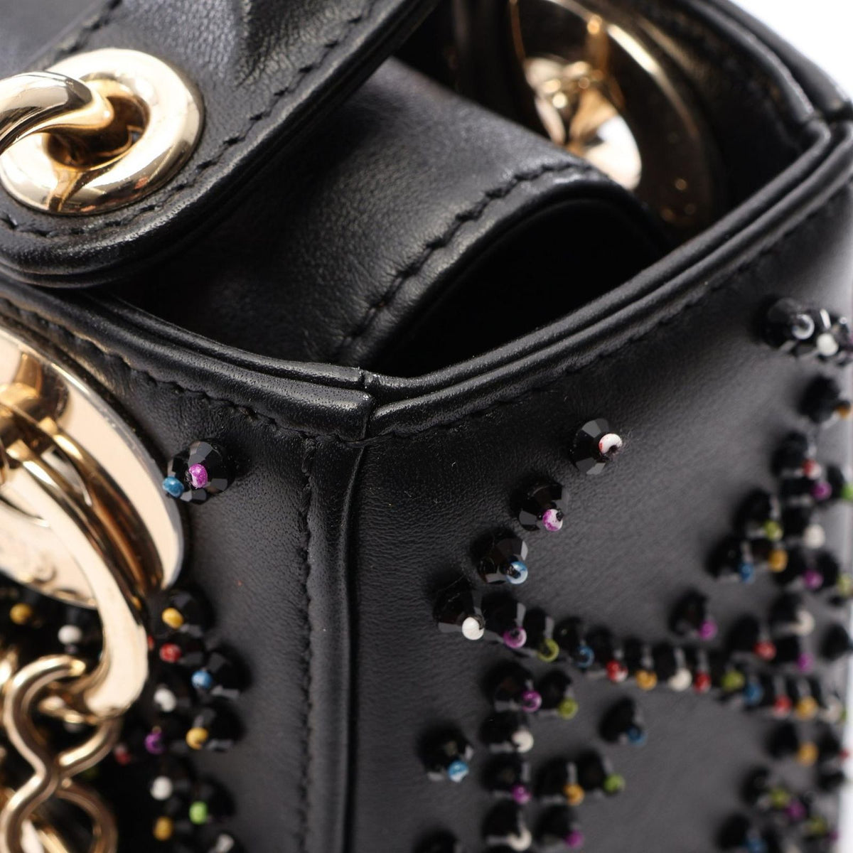 Dior Handbag Lady Dior Mini Beads 2-Way Black Multi Leather Tote — view 5