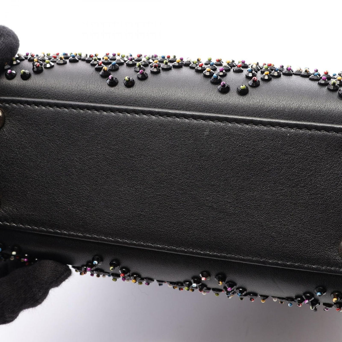 Dior Handbag Lady Dior Mini Beads 2-Way Black Multi Leather Tote — view 8