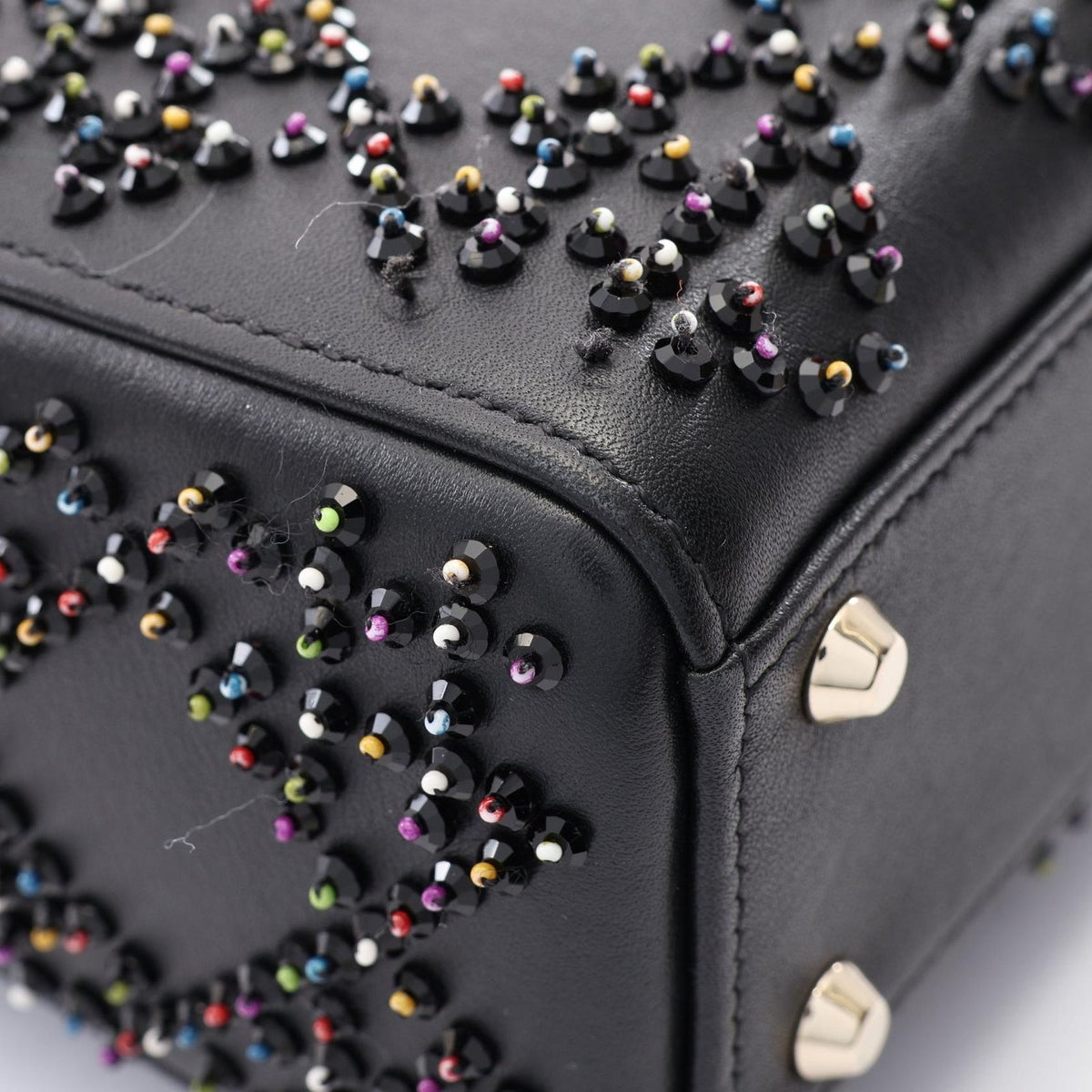 Dior Handbag Lady Dior Mini Beads 2-Way Black Multi Leather Tote — view 7