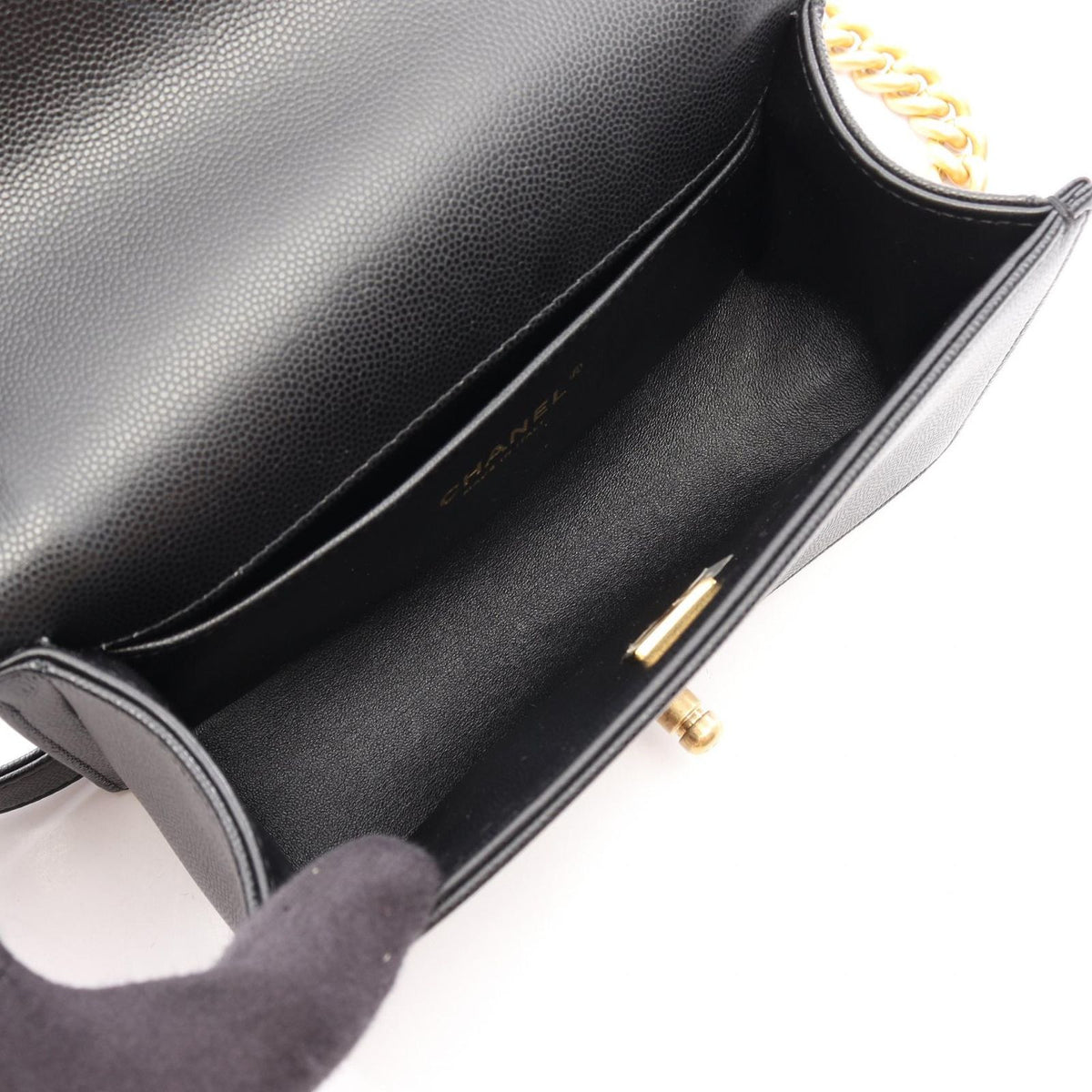 Chanel Shoulder Bag Boy Small Black Caviar Leather Chain — view 3