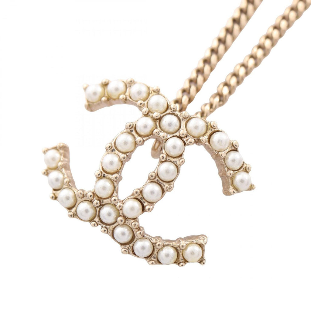 Chanel Necklace CC Logo Silver Pearl