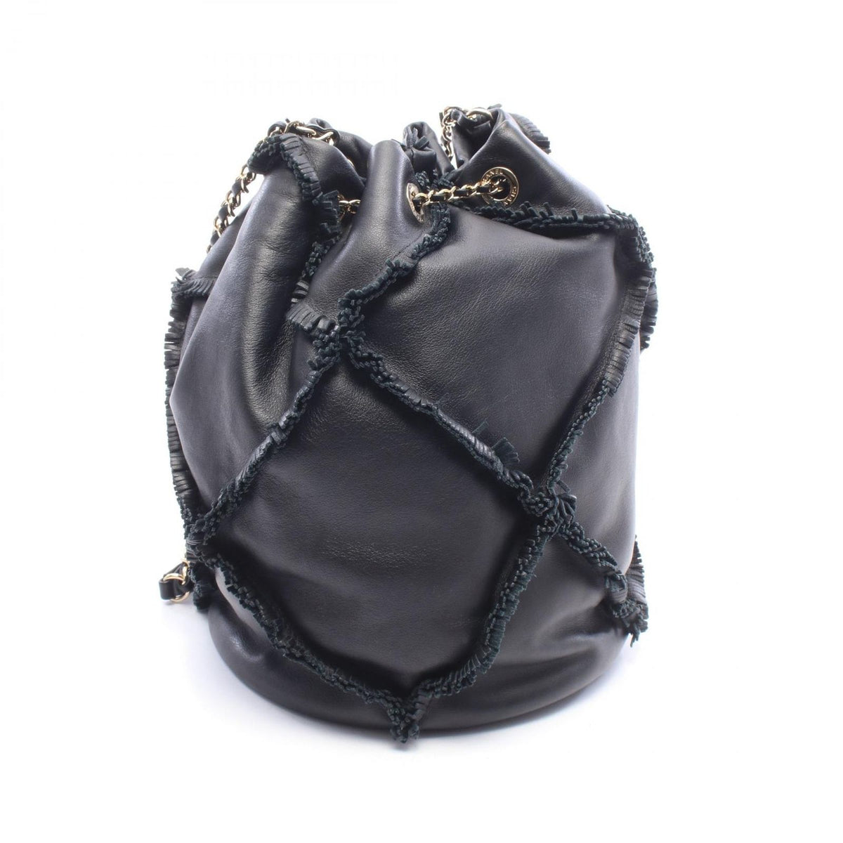 Chanel Shoulder Bag CC Logo Fringe Black Lambskin — view 2