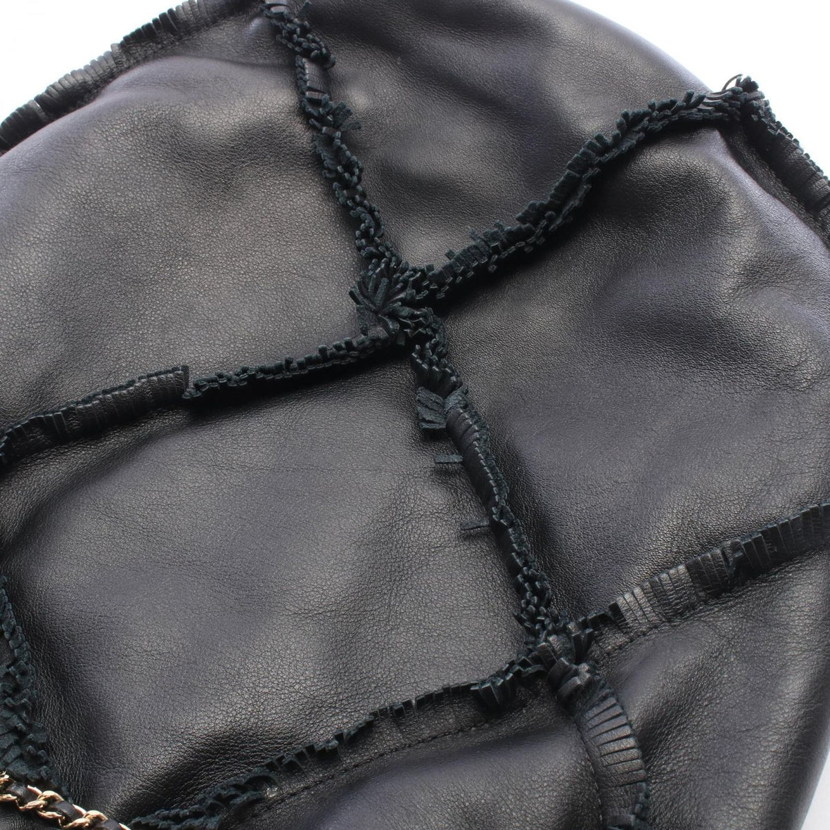 Chanel Shoulder Bag CC Logo Fringe Black Lambskin — view 6