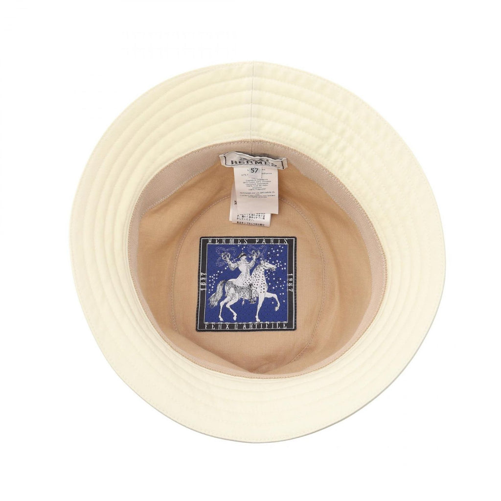 Hermes Hat Red H-cut Bucket Hat Cream Cotton — view 3