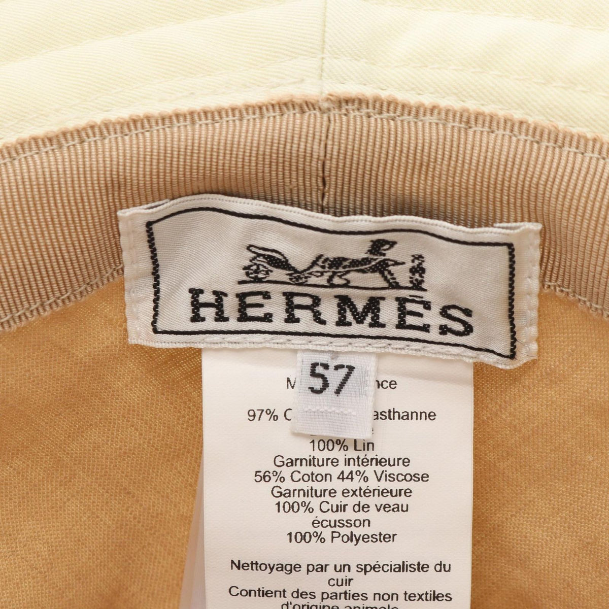 Hermes Hat Red H-cut Bucket Hat Cream Cotton — view 4