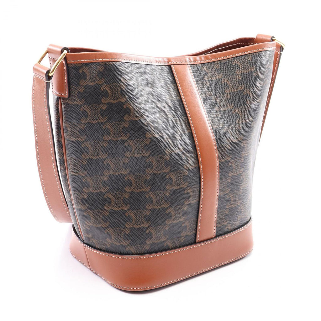 Celine Shoulder Bag Small Bucket Triomphe Black Brown Leather — view 2