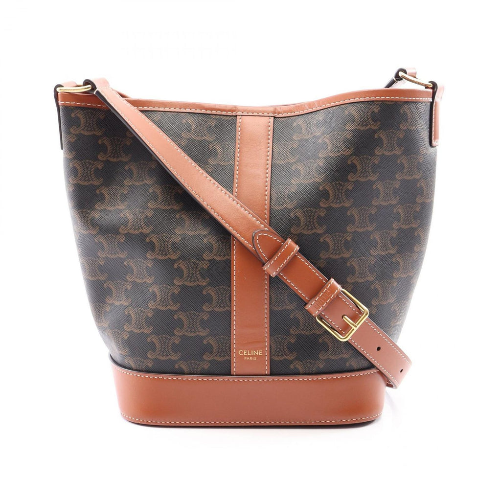 Celine Shoulder Bag Small Bucket Triomphe Black Brown Leather