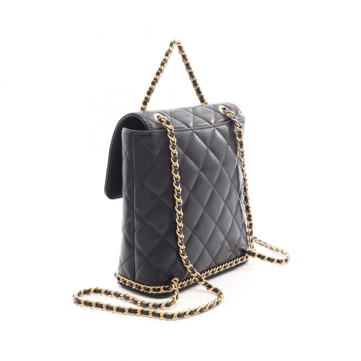 Chanel Backpack Quilted Camellia Black Caviar Leather Chain — view 2