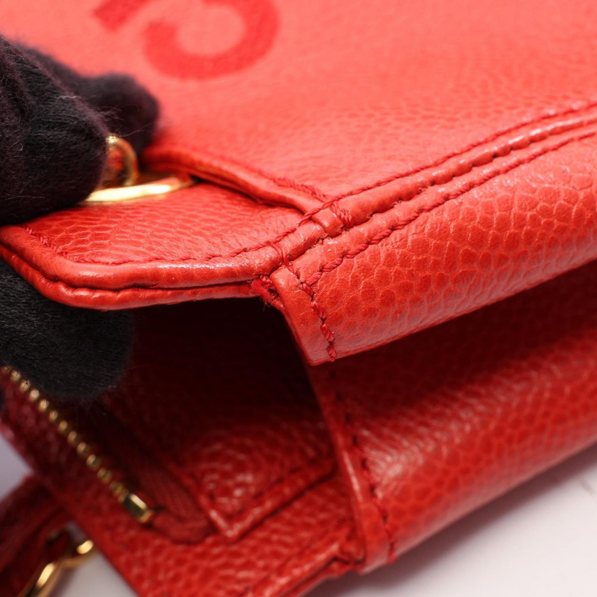 Chanel Shoulder Bag Logo Red Caviar Leather Chain — view 8