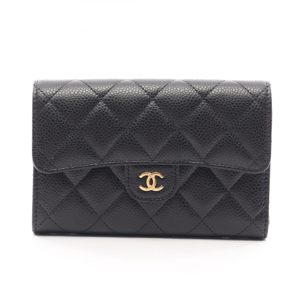 Chanel Trifold Wallet Quilted Black Caviar Leather