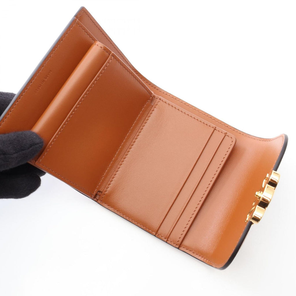 Celine Trifold Wallet Triomphe Tartan Check Small Flap Navy Brown Wool Leather — view 4