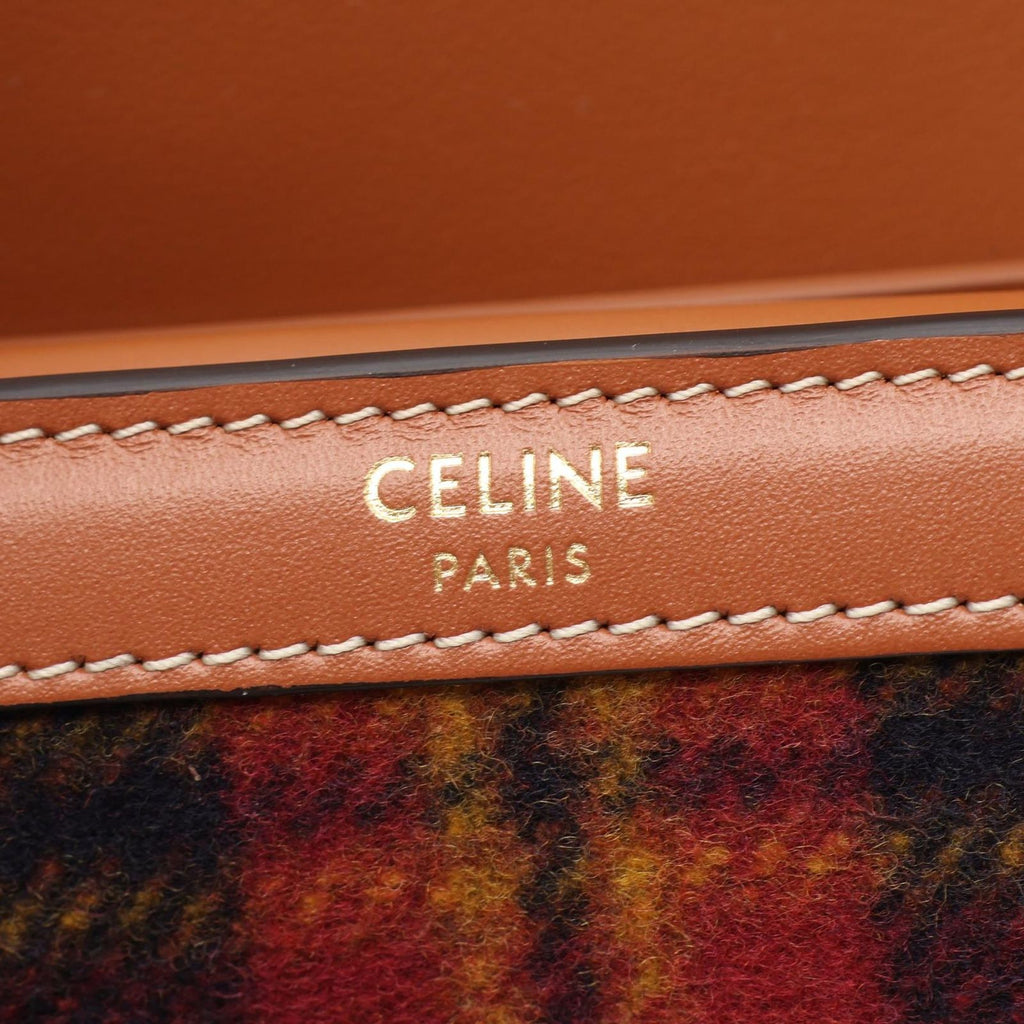 Celine Trifold Wallet Triomphe Tartan Check Small Flap Navy Brown Wool Leather — view 6