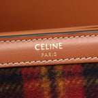 Celine Trifold Wallet Triomphe Tartan Check Small Flap Navy Brown Wool Leather — view 6