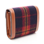 Celine Trifold Wallet Triomphe Tartan Check Small Flap Navy Brown Wool Leather — view 2