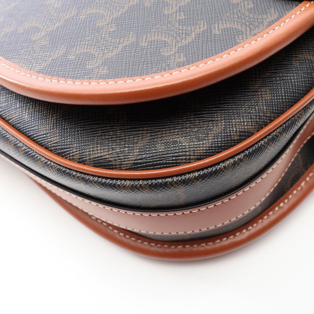 Celine Shoulder Bag Large Strap Folco Triomphe Black Brown Leather — view 6