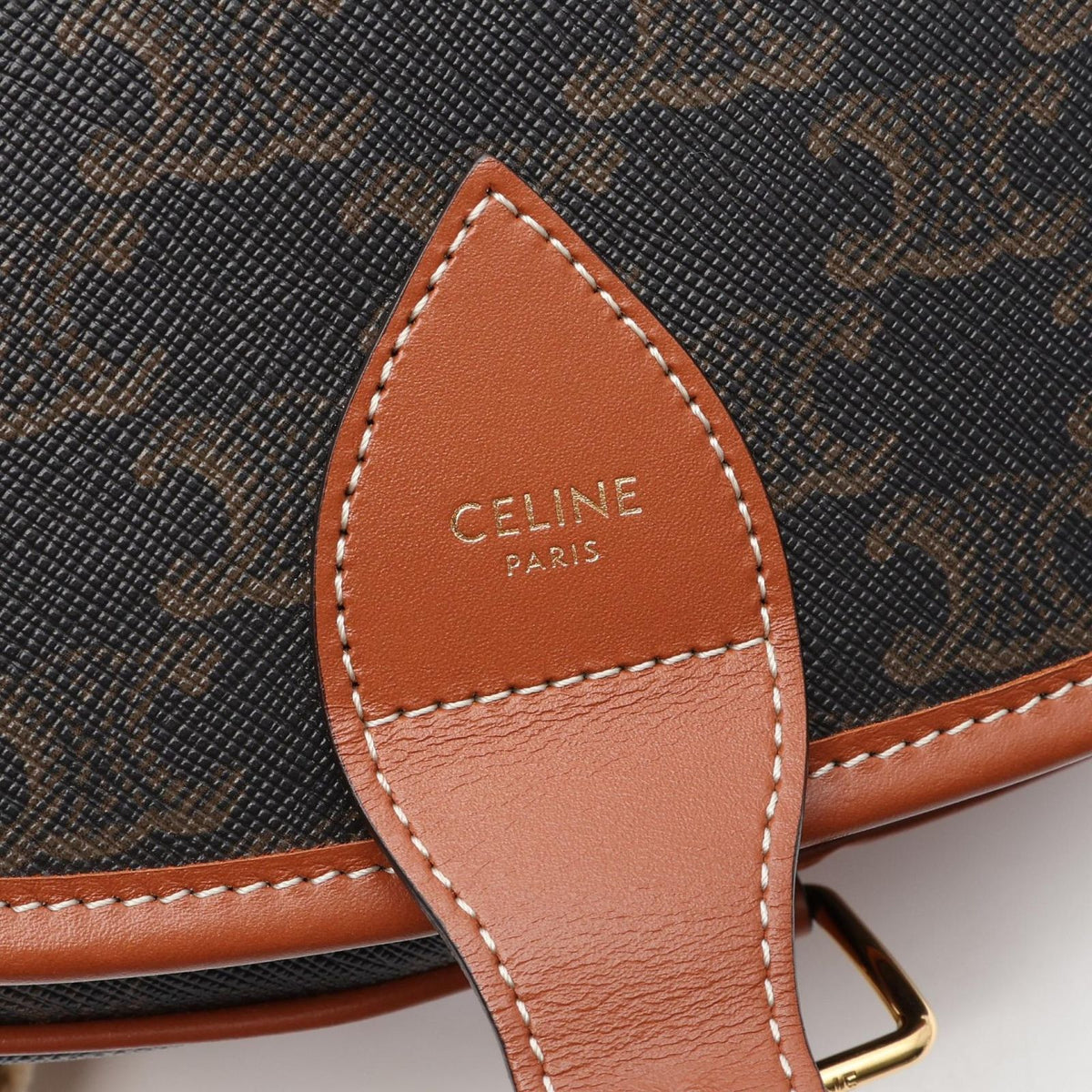 Celine Shoulder Bag Large Strap Folco Triomphe Black Brown Leather — view 4