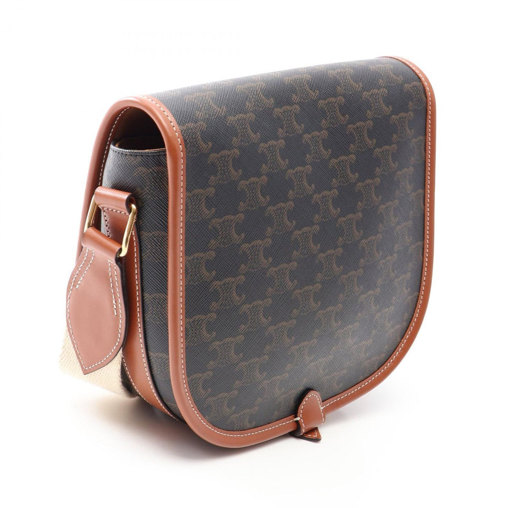 Celine Shoulder Bag Large Strap Folco Triomphe Black Brown Leather — view 2