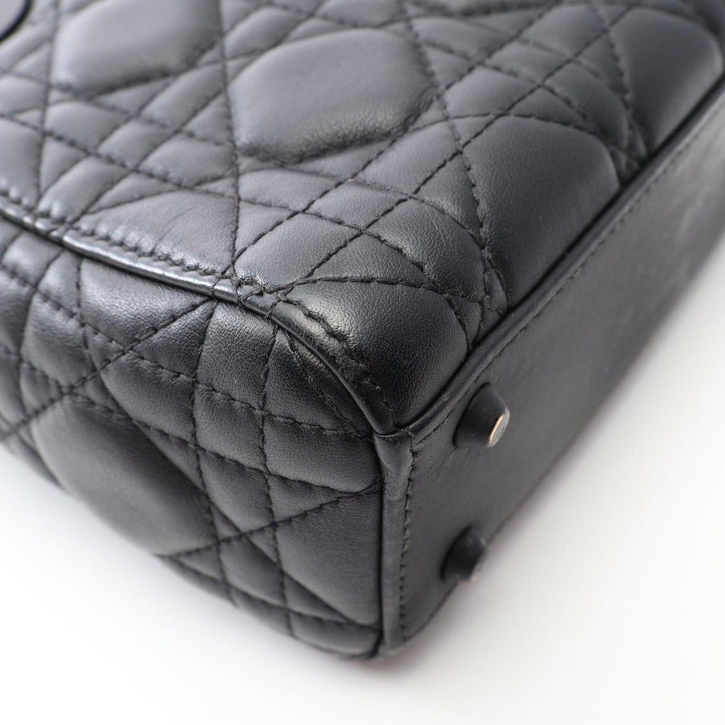 Dior Handbag Lady Dior Mini Cannage 2-Way So Black Leather Tote — view 8
