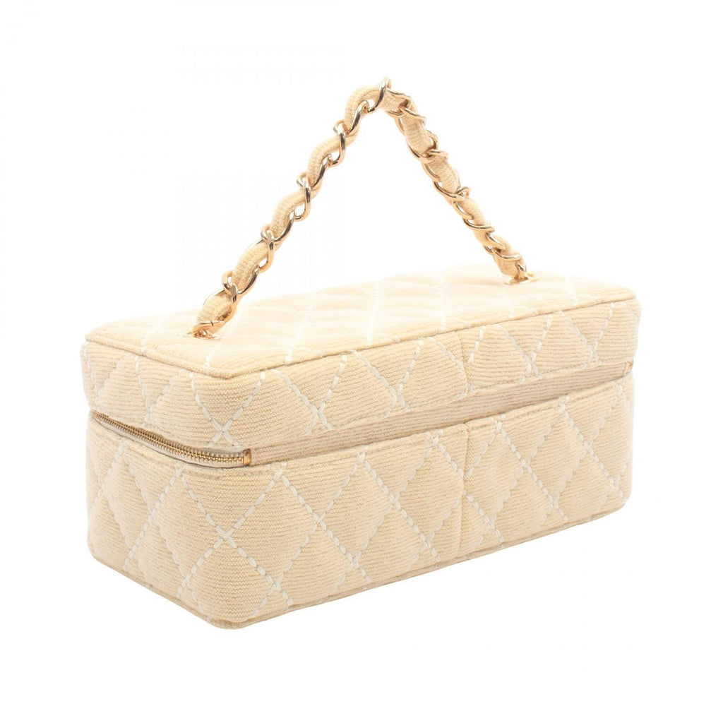 Chanel Handbag Wild Stitch Cream Canvas Quilted Chain Handle Vanity Bag — view 2