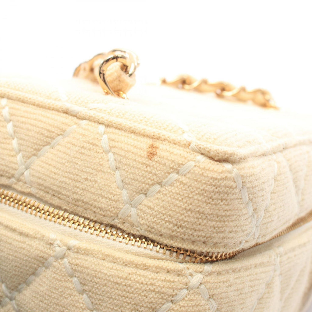 Chanel Handbag Wild Stitch Cream Canvas Quilted Chain Handle Vanity Bag — view 8