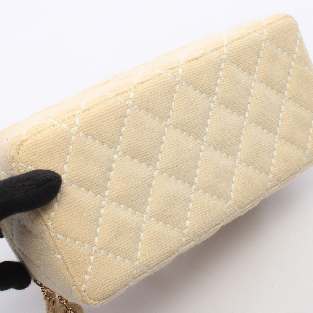 Chanel Handbag Wild Stitch Cream Canvas Quilted Chain Handle Vanity Bag — view 6