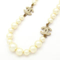 Chanel Necklace CC Logo Ivory Gold Faux Pearl Rhinestone