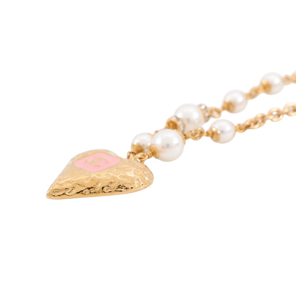 Chanel Necklace CC Logo Heart Faux Pearl Rhinestone — view 2