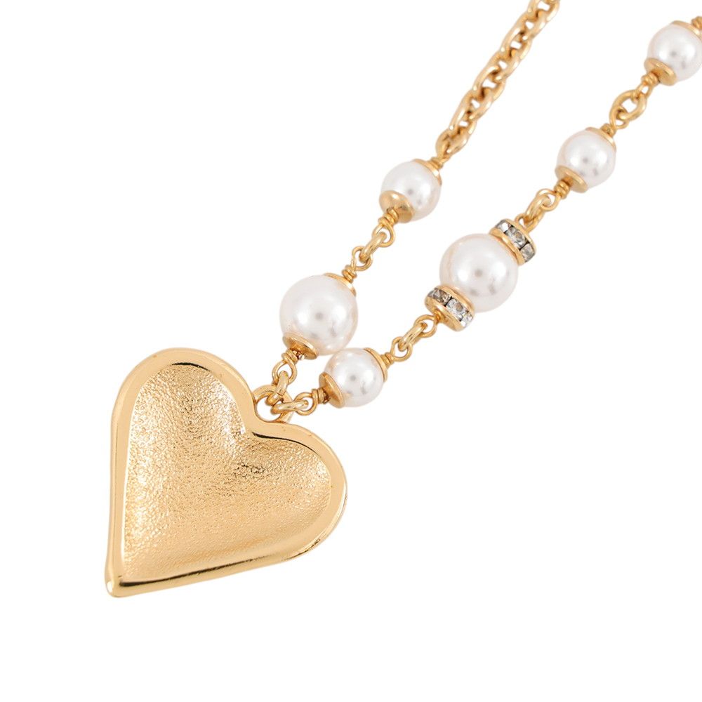 Chanel Necklace CC Logo Heart Faux Pearl Rhinestone — view 3