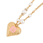Chanel Necklace CC Logo Heart Faux Pearl Rhinestone