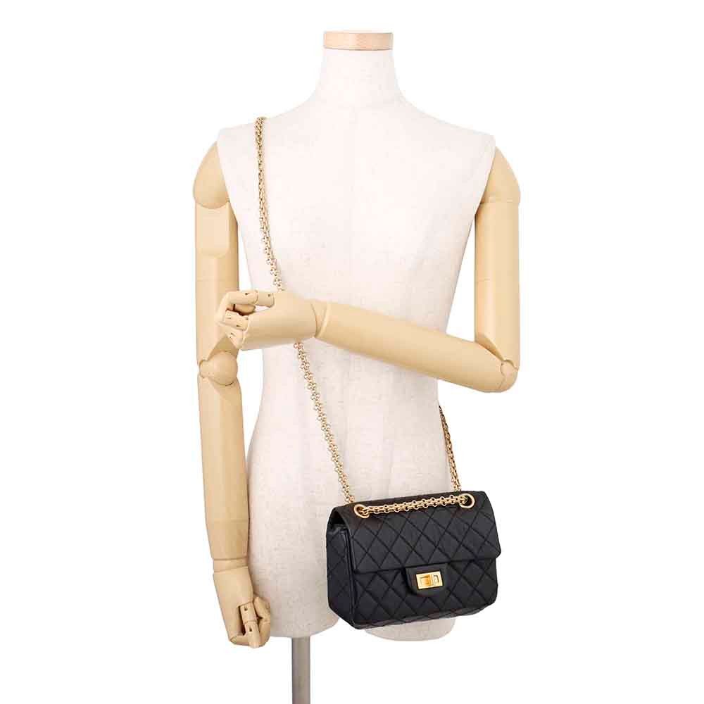 Chanel Chain Shoulder Bag Quilted 2.55 Mini Aged Calfskin Black — view 5