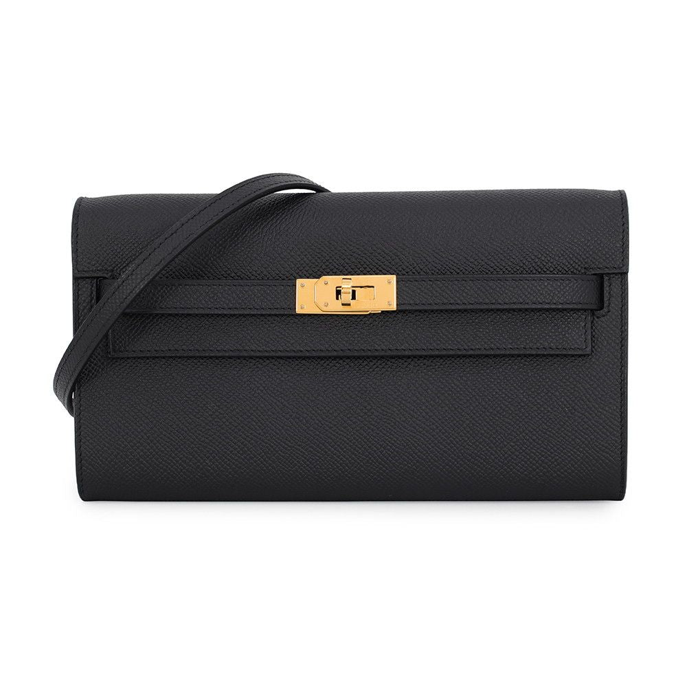 Hermes Kelly Wallet Long to Go Black Gold Epsom