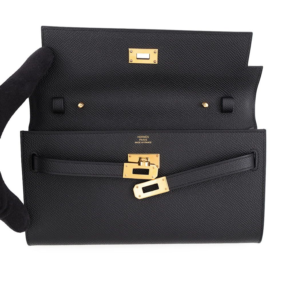Hermes Kelly Wallet Long to Go Black Gold Epsom — view 4