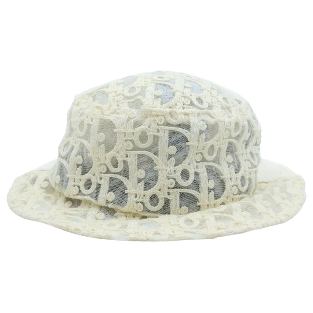 Dior Oblique Trotter Mesh Bucket Hat White Cotton