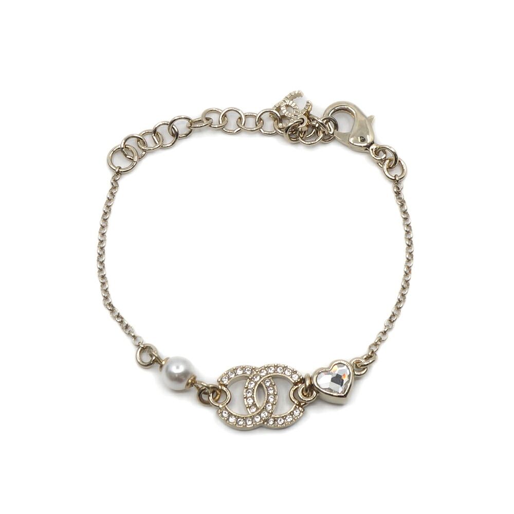 Chanel 25B Bracelet CC Logo Pearl Metal Gold