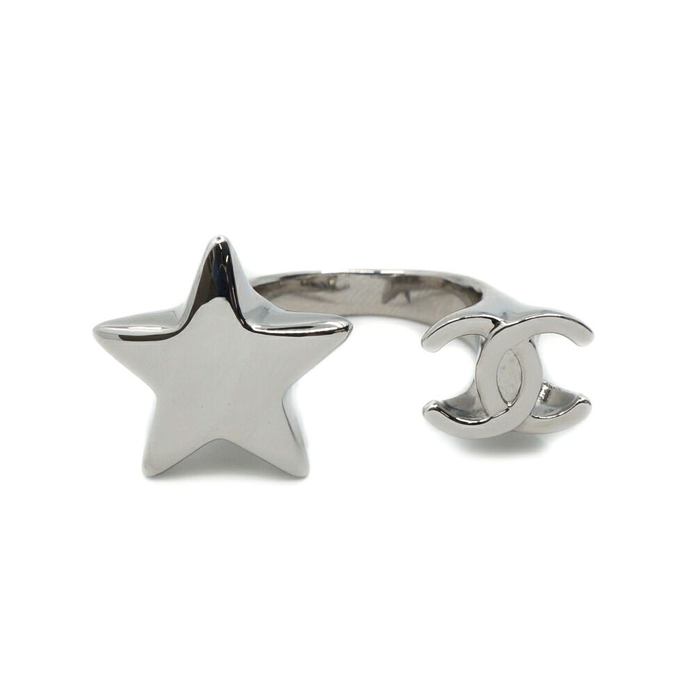 Chanel 26S Sterling CC Logo Ring Star Shape Metal Silver