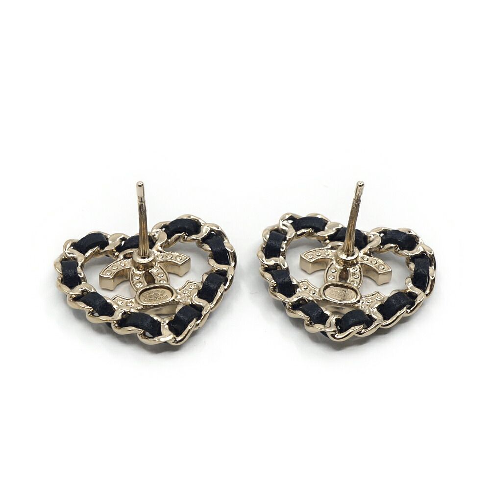 Chanel 25B Earrings Leather Chain Gold Black CC Logo Metal — view 2