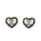 Chanel 25B Earrings Leather Chain Gold Black CC Logo Metal