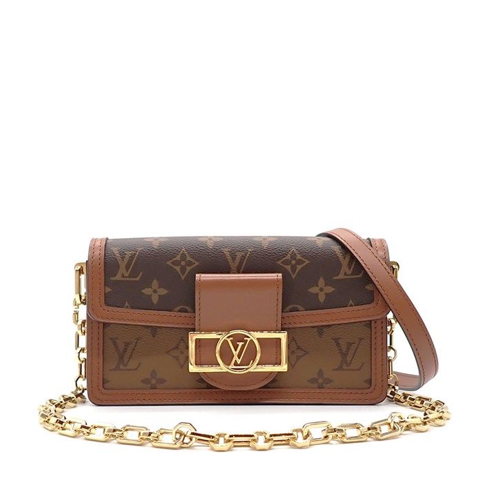 Louis Vuitton Shoulder Bag Dauphine Brown Monogram Reverse Canvas Gold