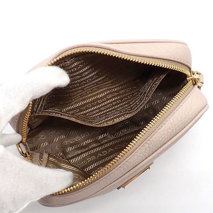 Prada Shoulder Bag Leather Nymphia Pink Beige Gold — view 6