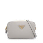 Prada Shoulder Bag Leather Granit Blue Gray Gold