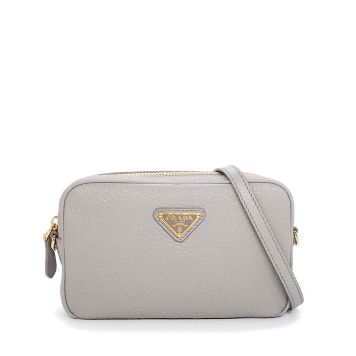 Prada Shoulder Bag Leather Granit Blue Gray Gold