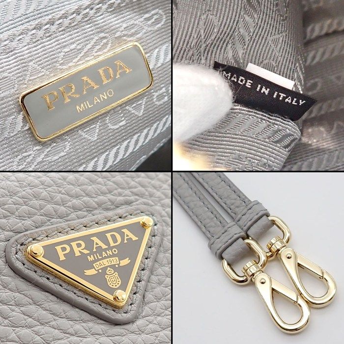 Prada Shoulder Bag Leather Granit Blue Gray Gold — view 7