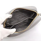 Prada Shoulder Bag Leather Granit Blue Gray Gold — view 6