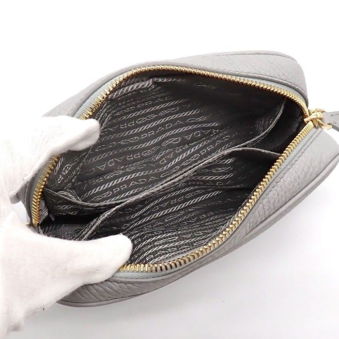 Prada Shoulder Bag Leather Granit Blue Gray Gold — view 6